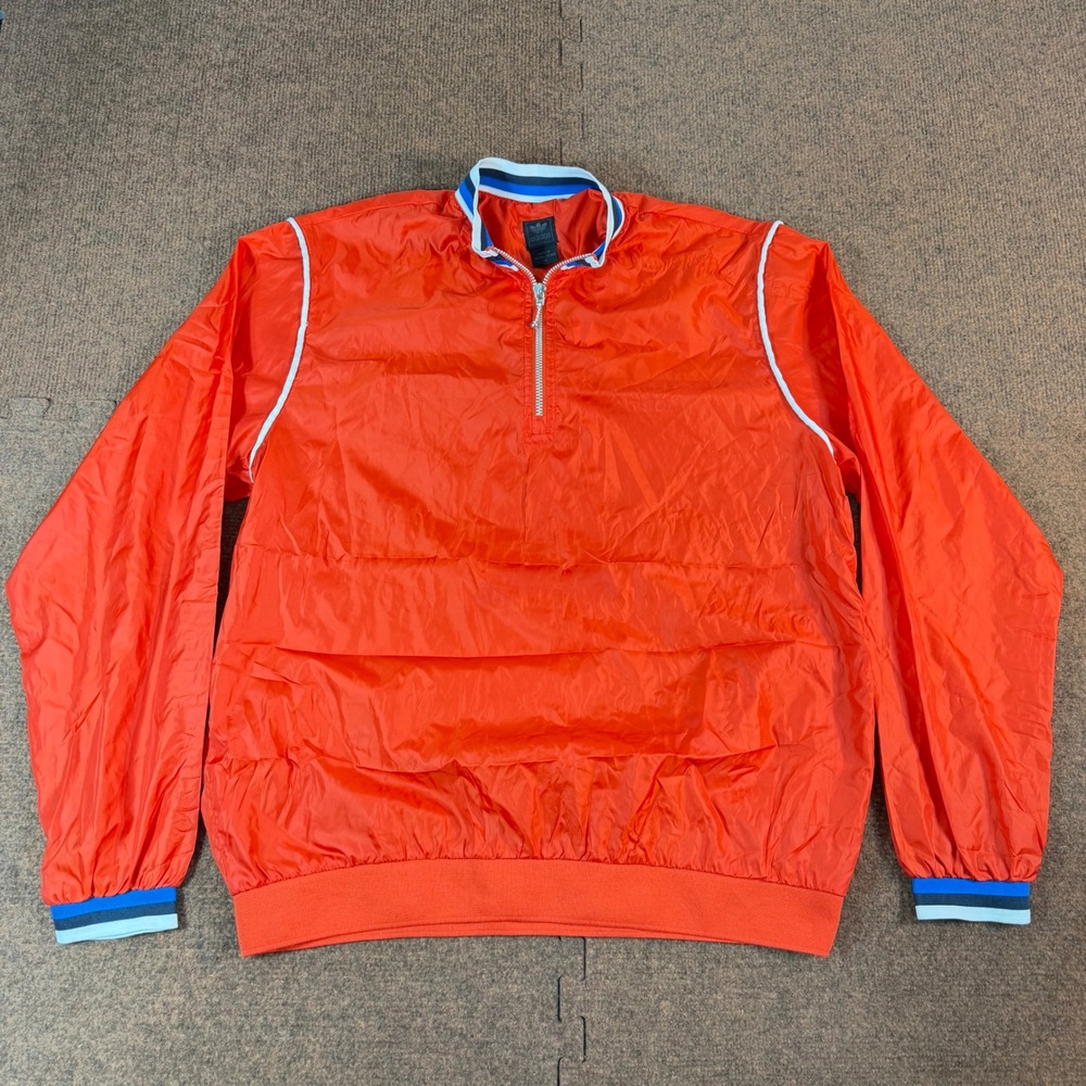Adidas Originals Windbreaker Mens Medium Orange Quarter Zip Pullover Trefoil M